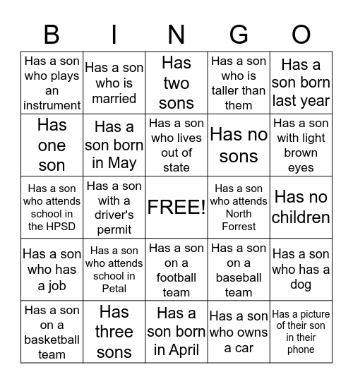 LET ME TELL YOU ABOUT MY SON Bingo Card