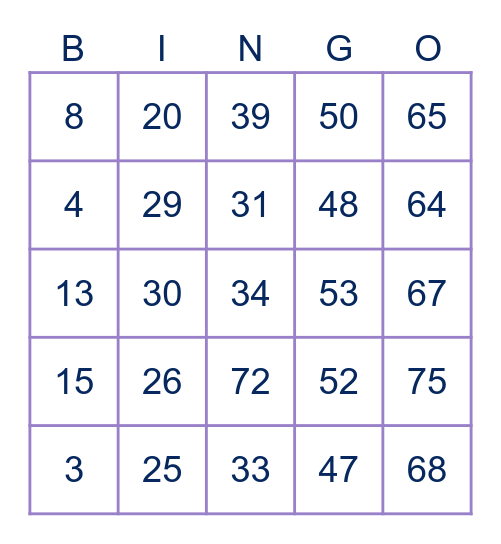 Number Bingo 175 Bingo Card
