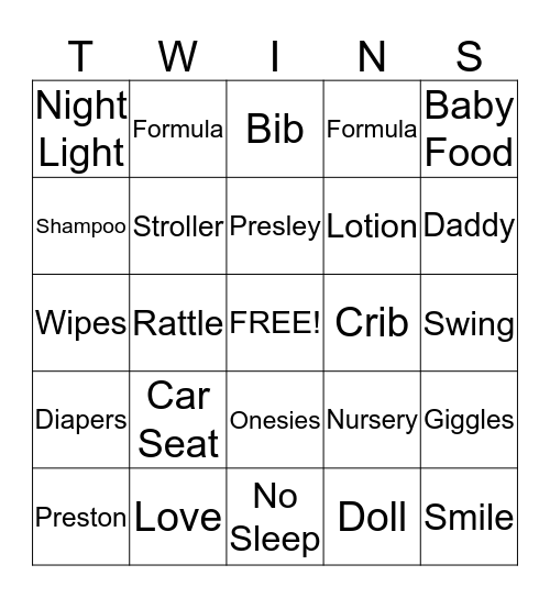 Barillas' Baby Shower Bingo Card