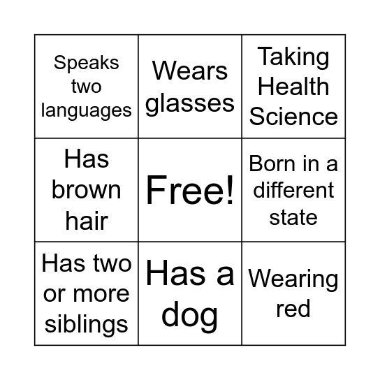 People Bingo! Bingo Card