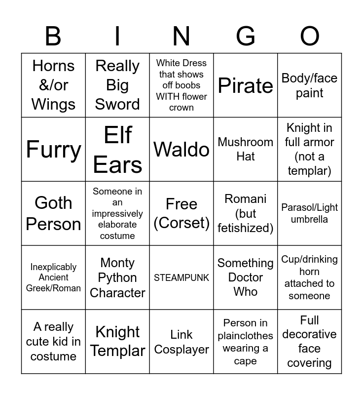 Ren Faire Bingo Card