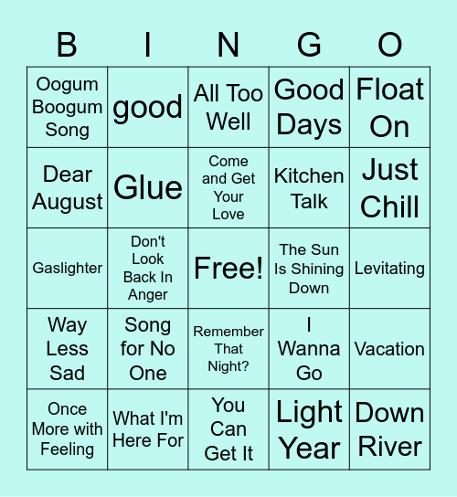 Dog Days Of Summer Music Bingo Card