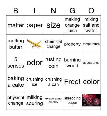 Chemical and Physical Changes Bingo Card