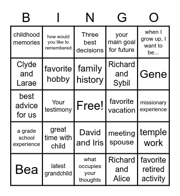 Cook Family Reunion Bingo Card