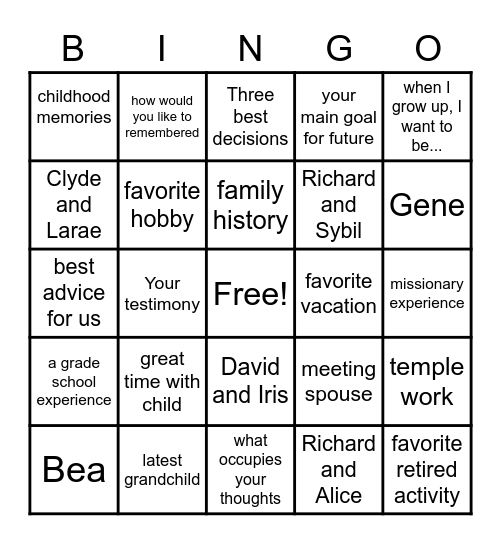 Cook Family Reunion Bingo Card