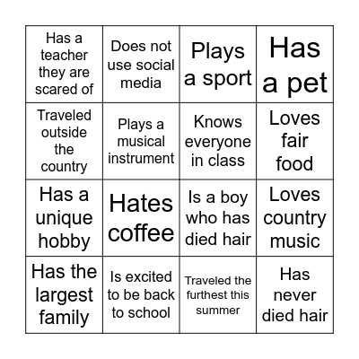 Find a Classmate Who... Bingo Card