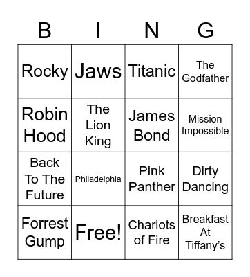 Movie Themes Bingo Card