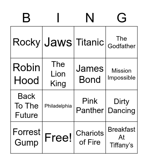 Movie Themes Bingo Card