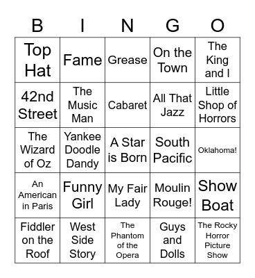Film Musicals Bingo Card