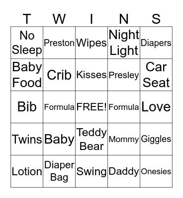 Barillas' Baby Shower Bingo Card
