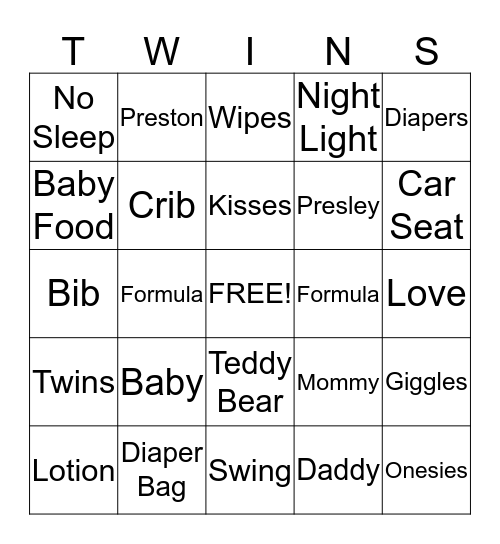 Barillas' Baby Shower Bingo Card