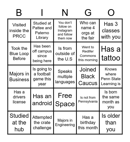 Find Someone Who... Bingo Card