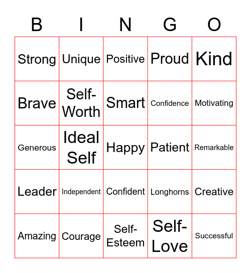 Longhorn Leaders Confidence Bingo Card