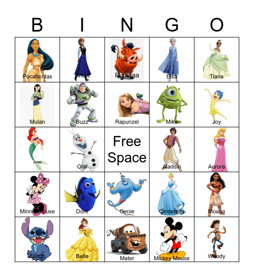 Disney Characters Bingo Card