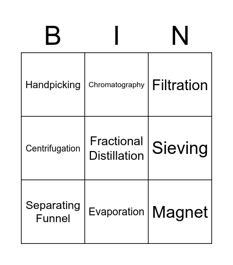 Separation Techniques Bingo Card