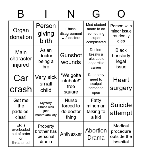 Chicago Med Bingo Card