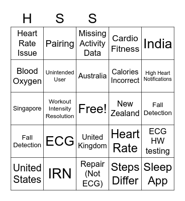 Health Support Bingo Card