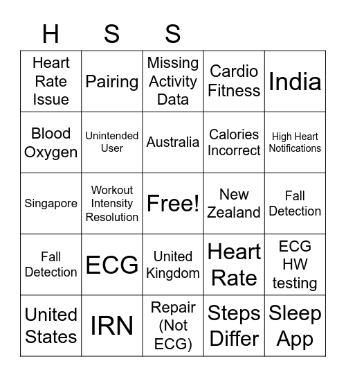 Health Support Bingo Card