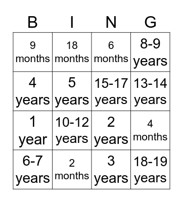 Child Development Bingo Card