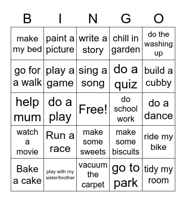 Kids Lockdown Bingo Card