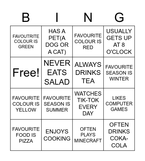 GETTING TO KNOW EACH OTHER BINGO Card