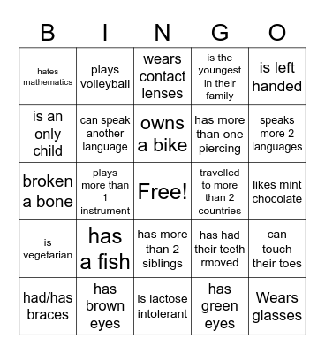 ICE BREAKER ! Bingo Card