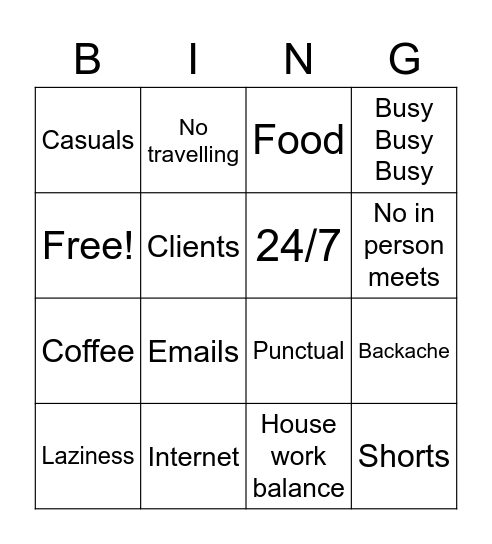 Remote work Bingo Card