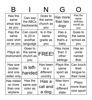 Find Someone That... Bingo Card