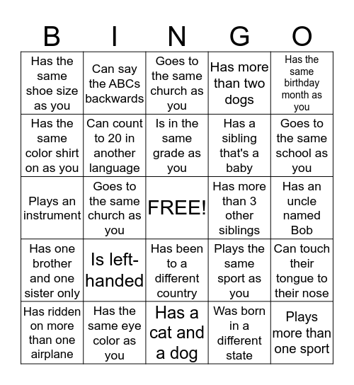 Find Someone That... Bingo Card