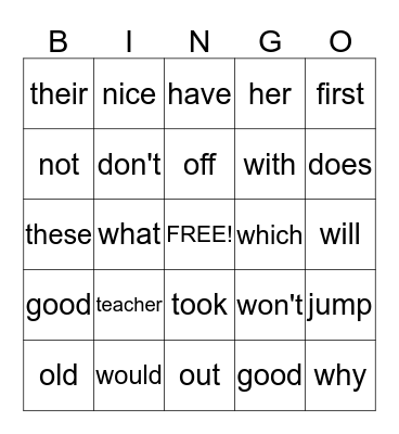 Word Wall Bingo Card