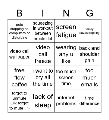 remote working bingo Card