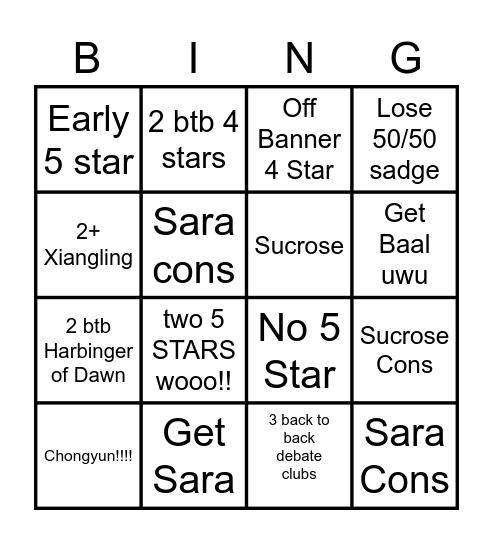 Get Lucky On Baal Banner Bingo Card