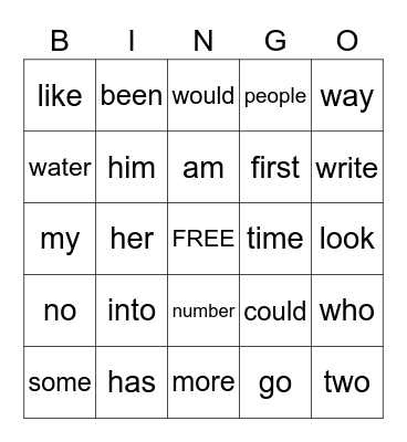 Sight Word Bingo 3 Bingo Card