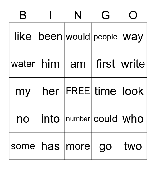 Sight Word Bingo 3 Bingo Card