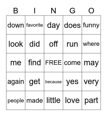Sight Word Bingo 4 Bingo Card