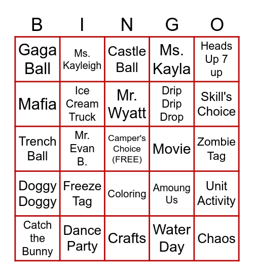 Y.M.C.A. Bingo! Bingo Card