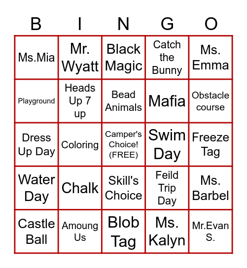 Y.M.C.A. Bingo Card