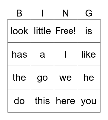 SIGHT WORDS Bingo Card