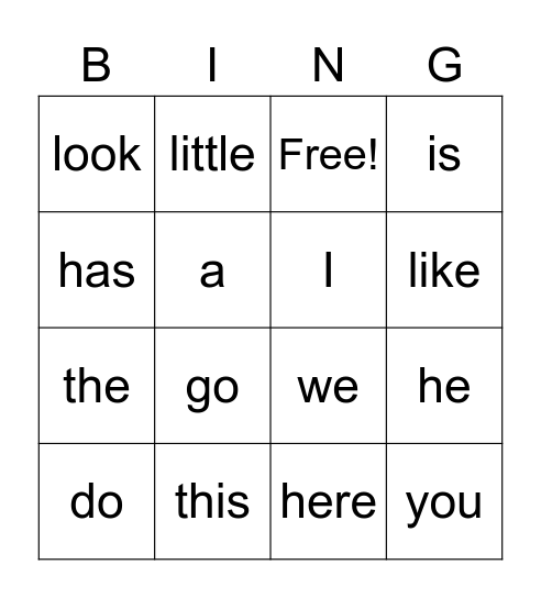 SIGHT WORDS Bingo Card