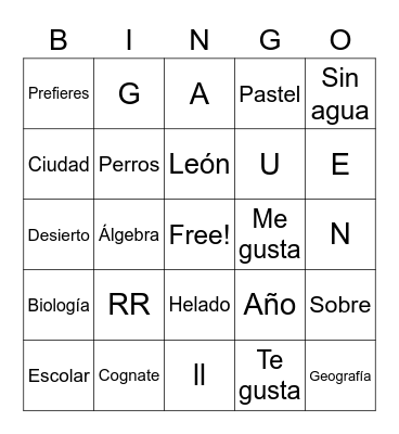 Spanish Bingo Card