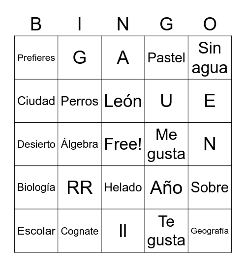 Spanish Bingo Card