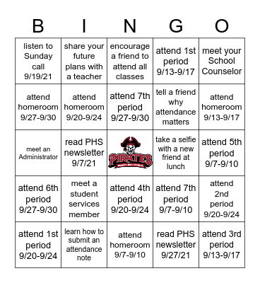 Attendance Month BINGO Card