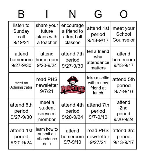 Attendance Month BINGO Card