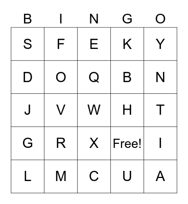 Spanish Alphabet Bingo Card