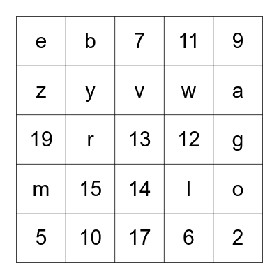 L'alfabeto e i numeri Bingo Card