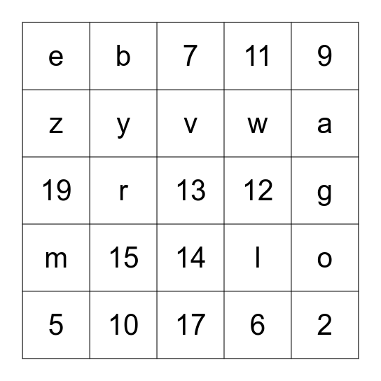 L'alfabeto e i numeri Bingo Card