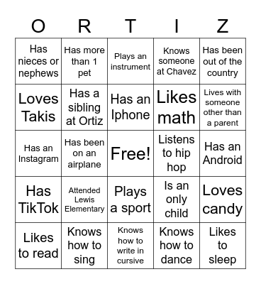 Getting To Know Others Bingo Card