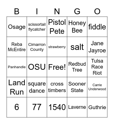 Oklahoma History Bingo Card