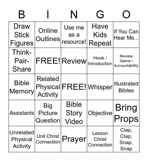 Sermons For Saplings BINGO Card