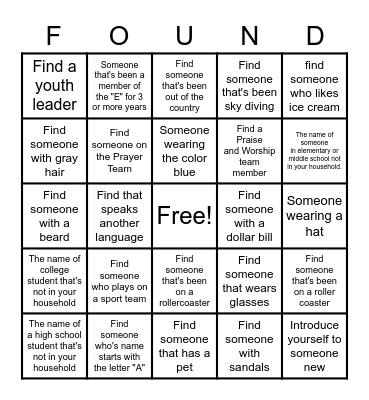 ECC Find the Member/ Guest Scavenger Hunt Bingo Card